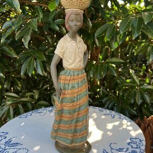 Handmade Ceramic Llardo Nao Antillean Lady with Fruit Basket Statue